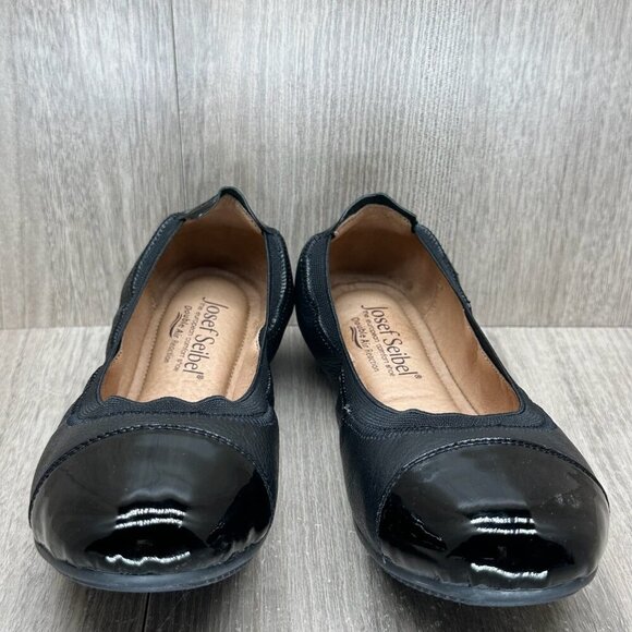Josef Seibel Pippa 07 Ballet Flat Shoes Women Sz 37 Slip On Patent Leather Black - Picture 4 of 12